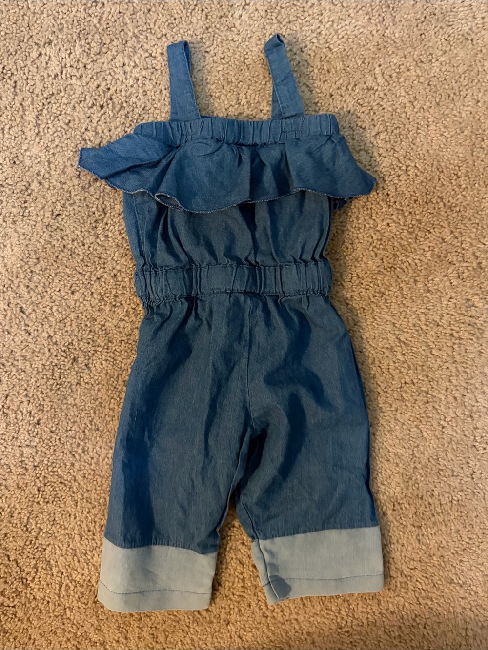 Girls' Denim-Style Ruffle Strap One-Piece Romper - Blue